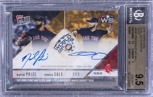 2018 Topps Now "World Series - Game 5" Gold #959F Chris Sale/David Price Dual-Signed Card (#1/1) – BGS GEM MINT 9.5/BGS 10